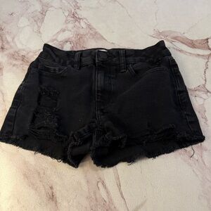 Black ripped high rise shortie denim shorts